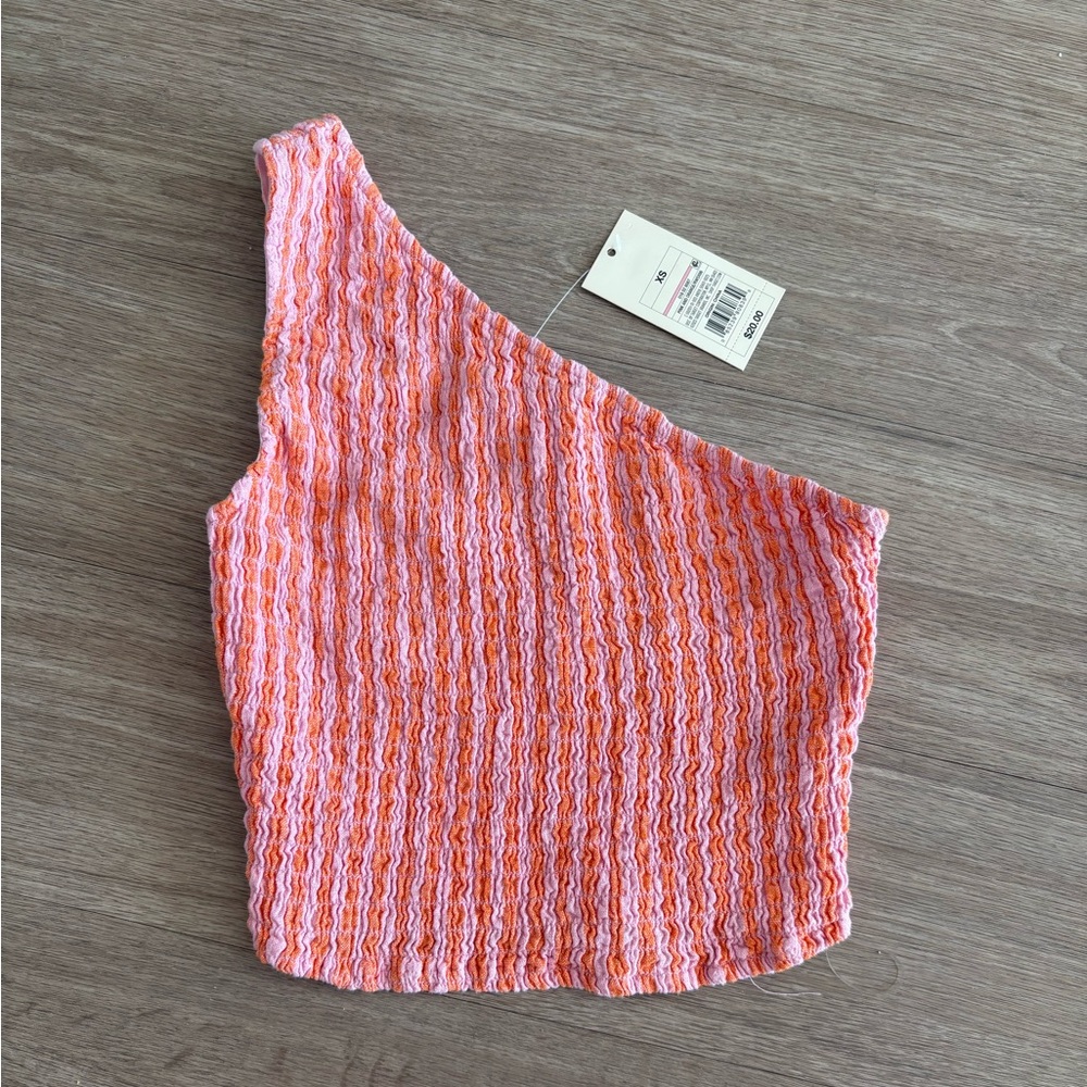 NWT- A New Day One-Shoulder Pink and Orange Textured Top